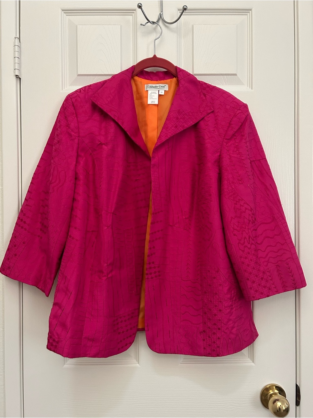 Coldwater Creek Bright Fuchsia Open-Front Silk Blazer | Size 1X - Picture 2 of 5